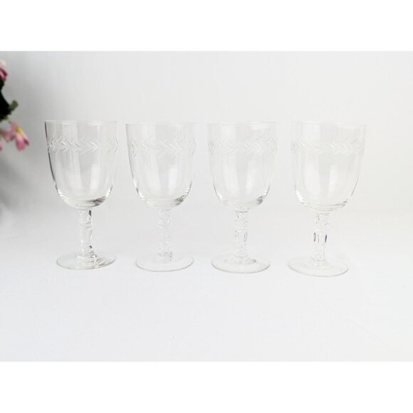 Set of 4 Etched Low Water Glasses Retro 1940s Vintage Fostoria Holly Low Goblets - Picture 6 of 6